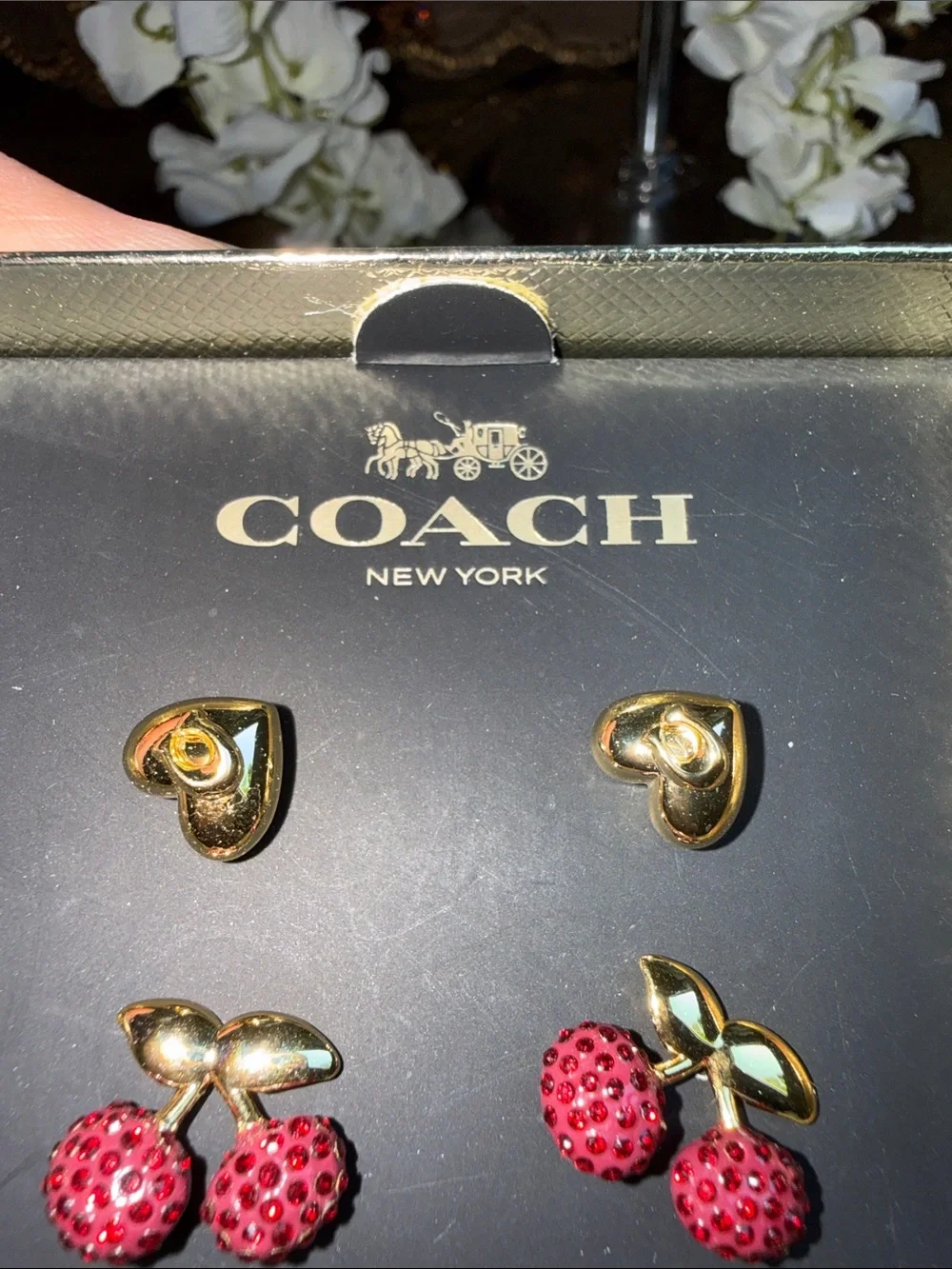Coach two pieces Gold Heart and Red Cherry Stud Earrings Set - Picture 6 of 7